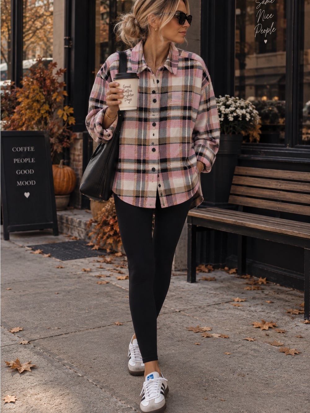ZARA Pink, Brown & Cream Plaid Button-Up Shacket